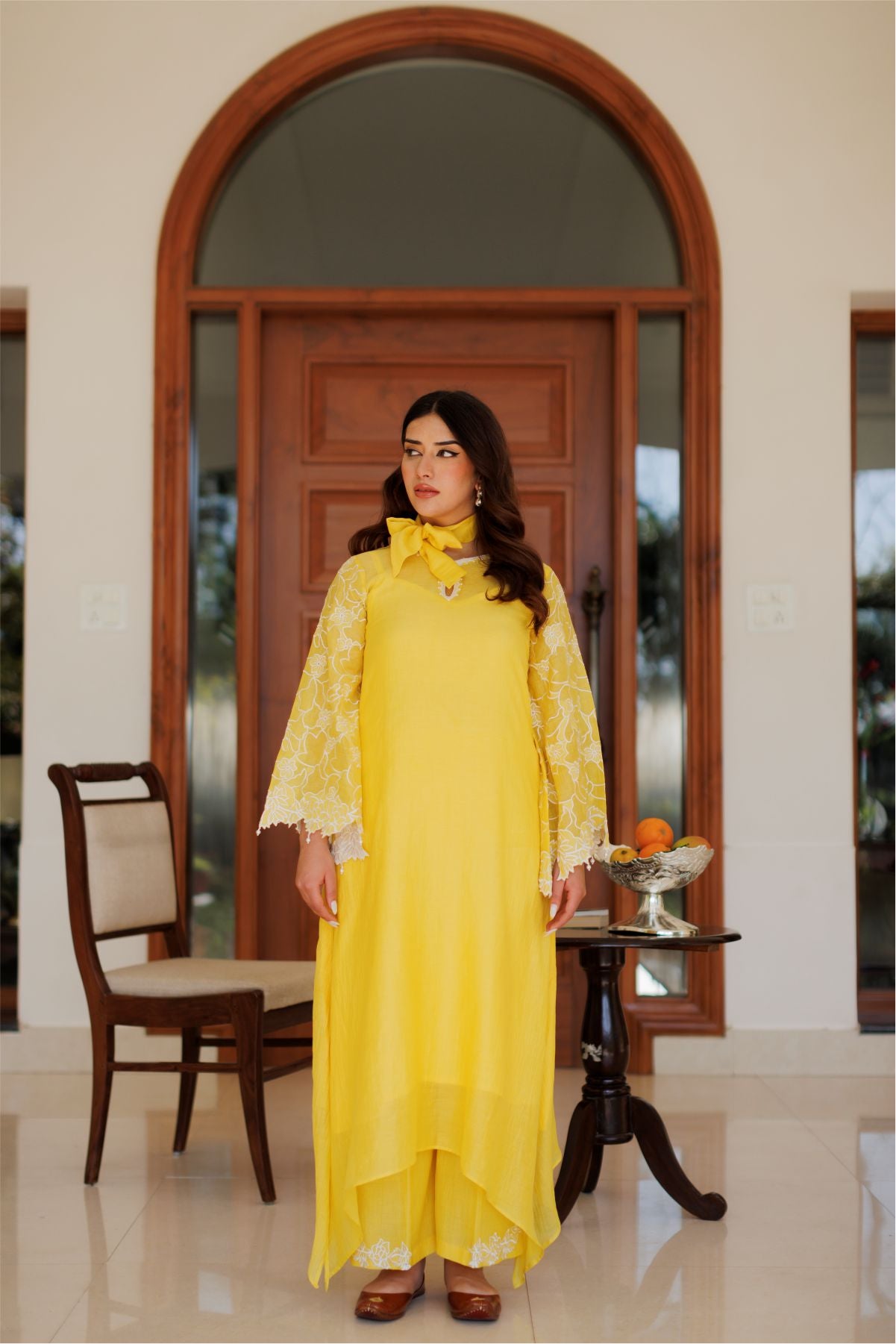 Yellow Floral Cutwork Kurta Set
