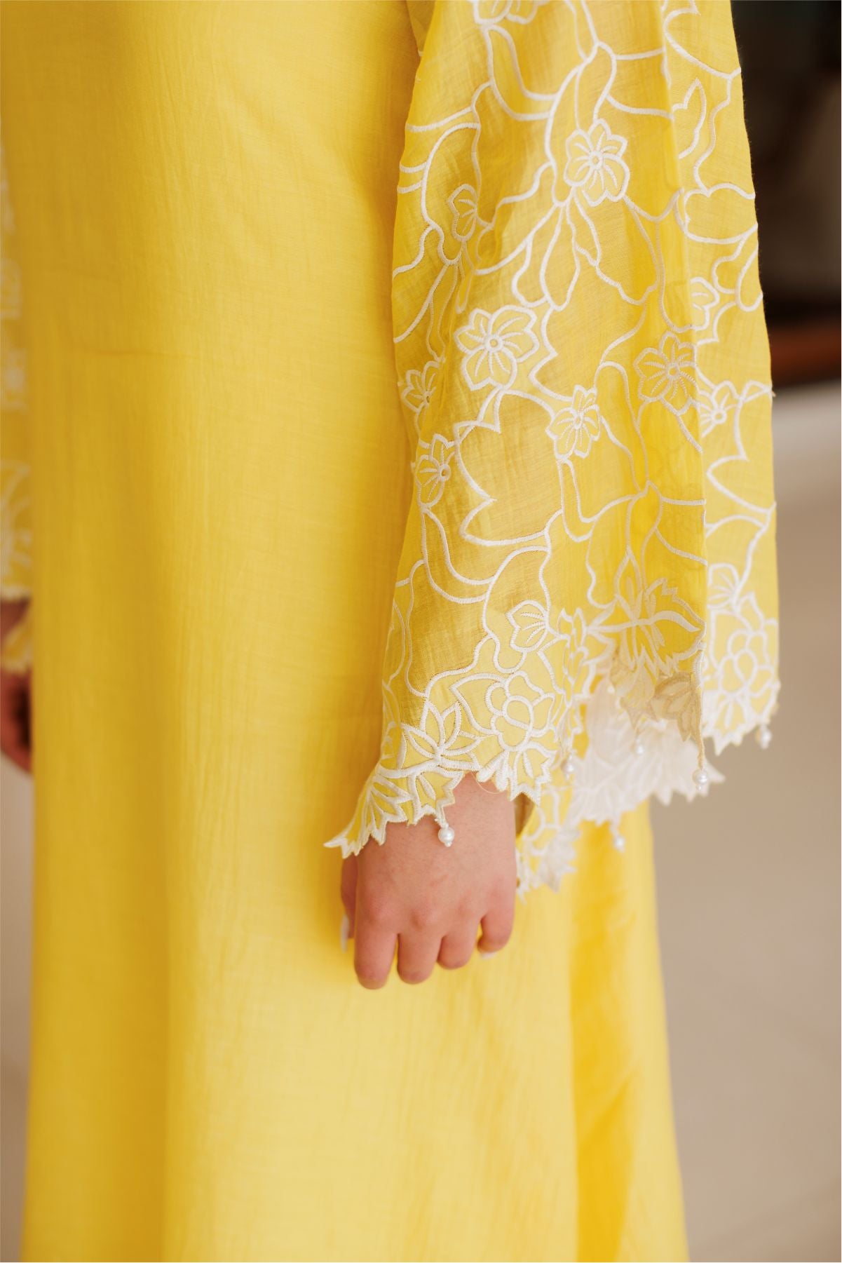 Yellow Floral Cutwork Kurta Set