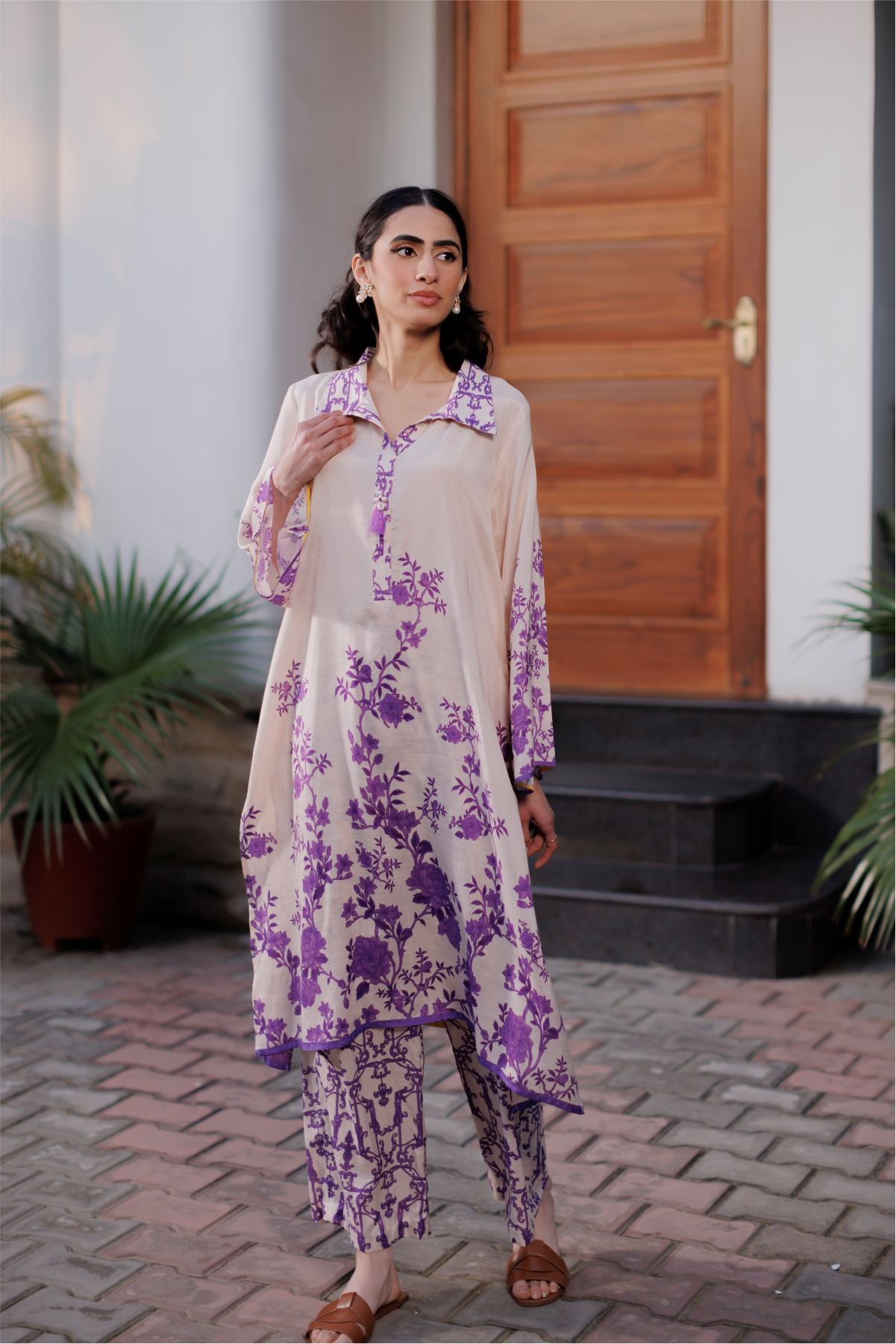 Peach Floral Silk Co-ord Set