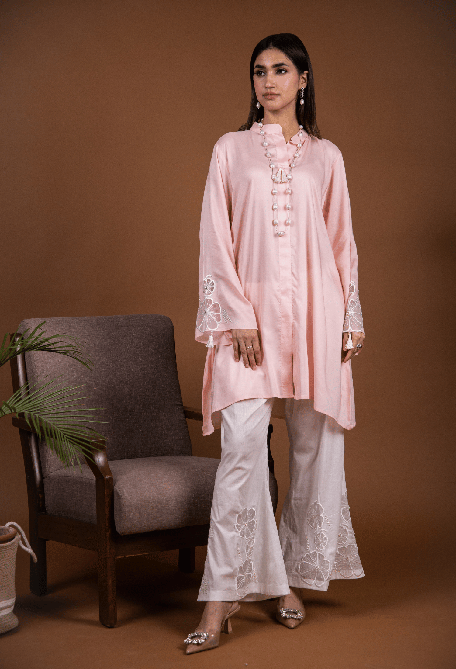 Floral Lawn Co-ord Set - Peach