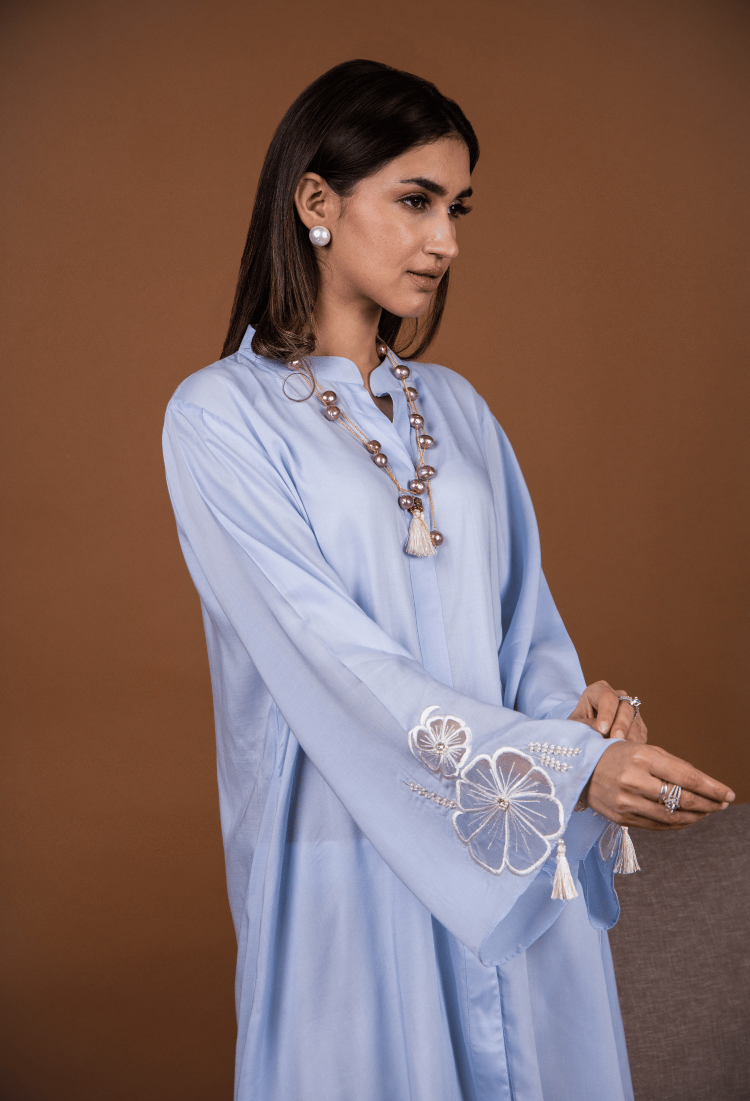 Floral Lawn Co-ord Set - Powder Blue