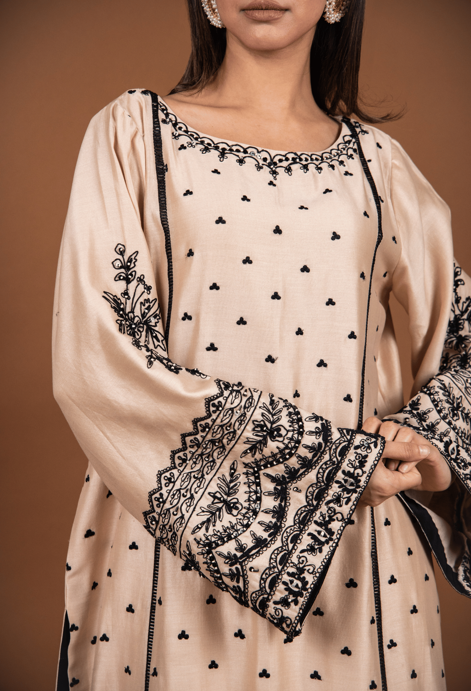 Dori Embroidered Chanderi Suit - Beige