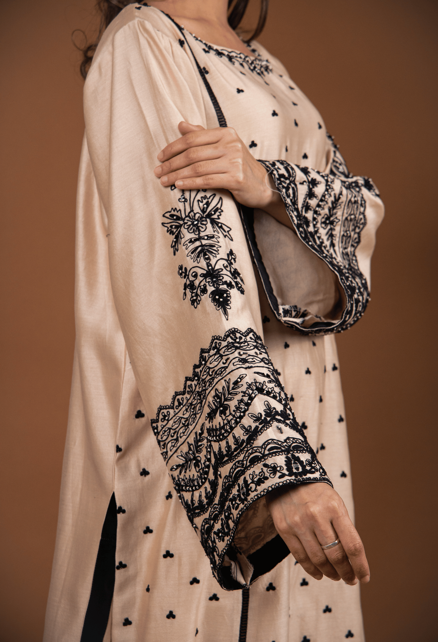 Dori Embroidered Chanderi Suit - Beige