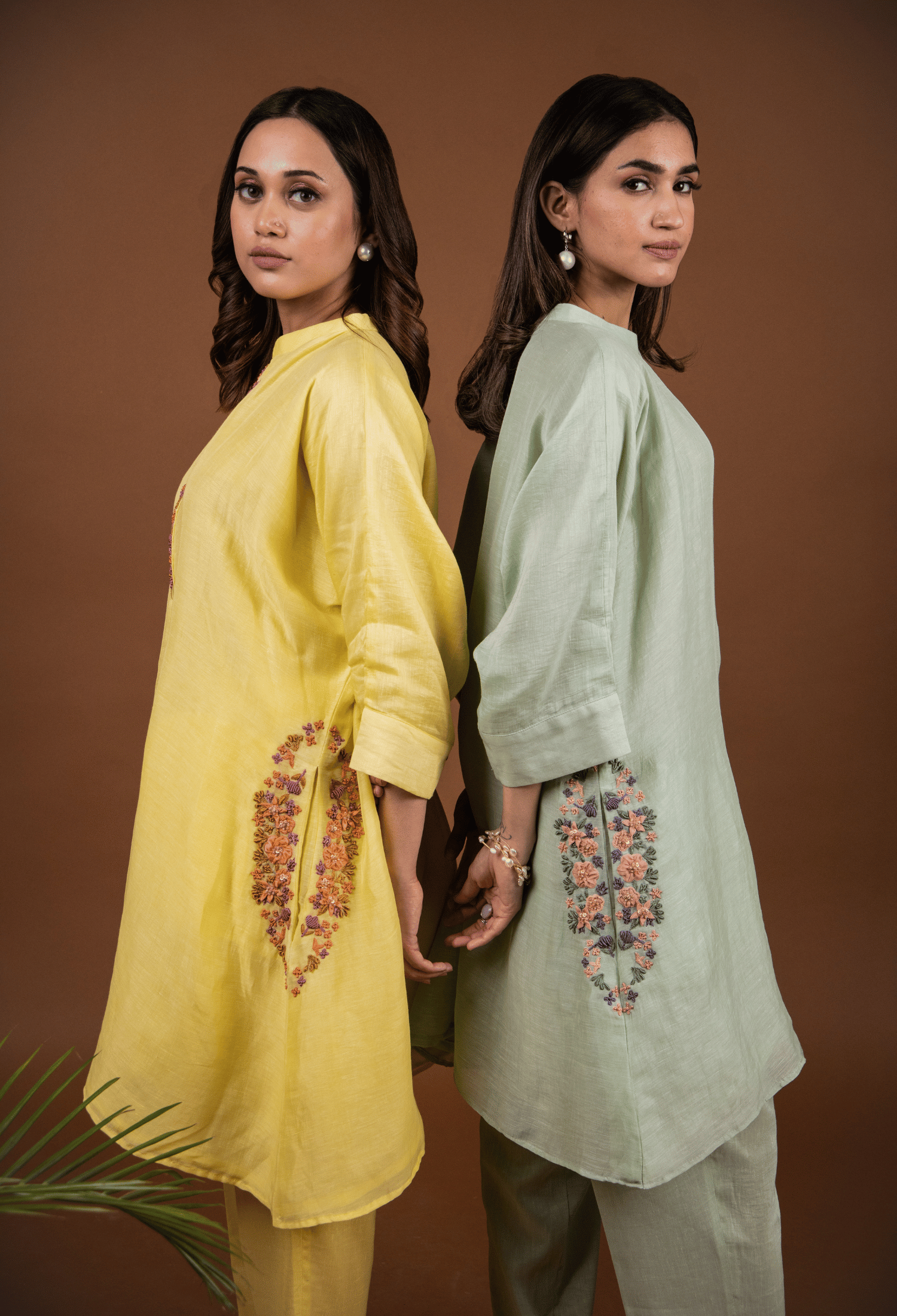 Hand Embroidered Linen Co-ord Set - Yellow