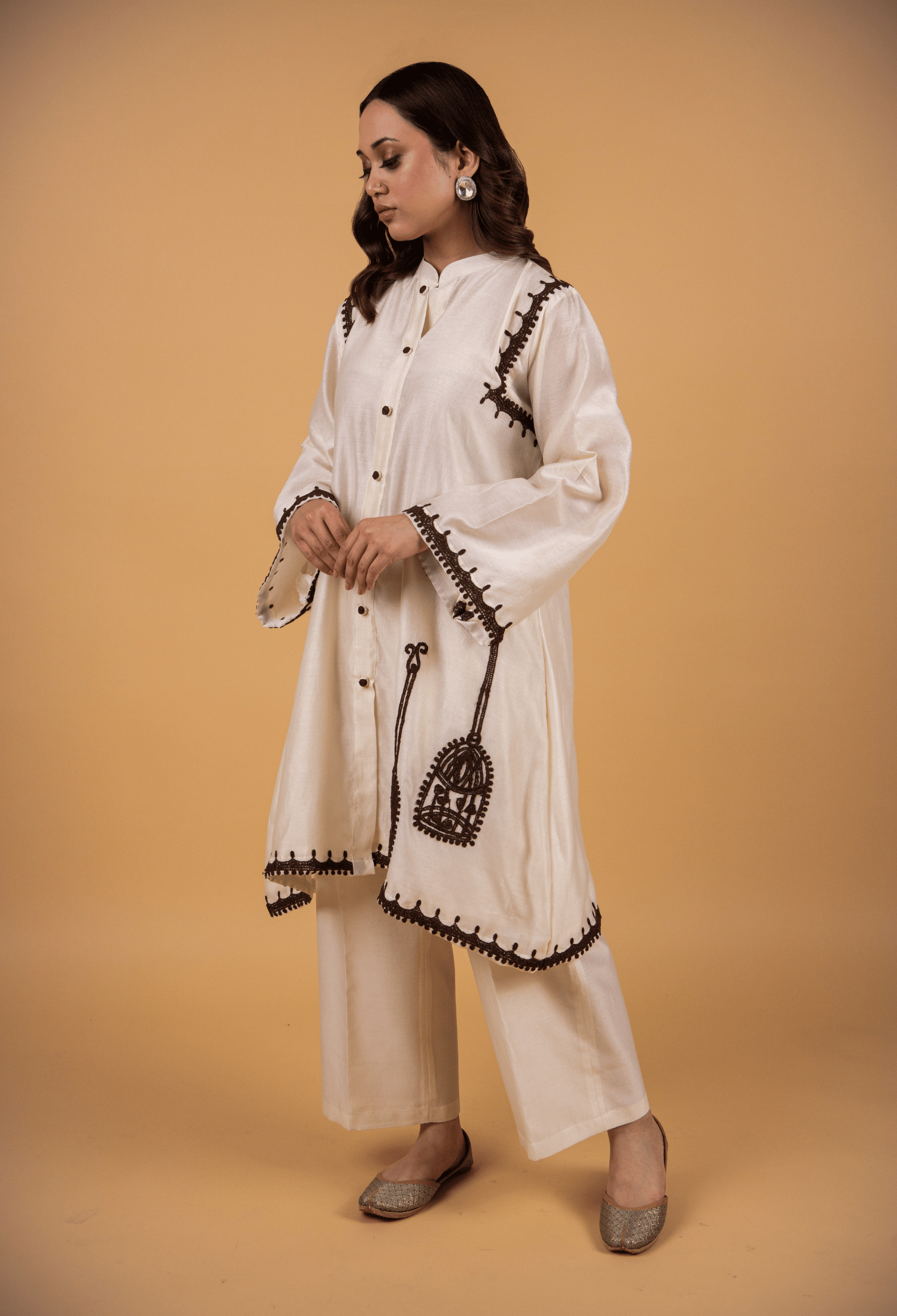 Cage Chanderi Co-ord Set - Milky White