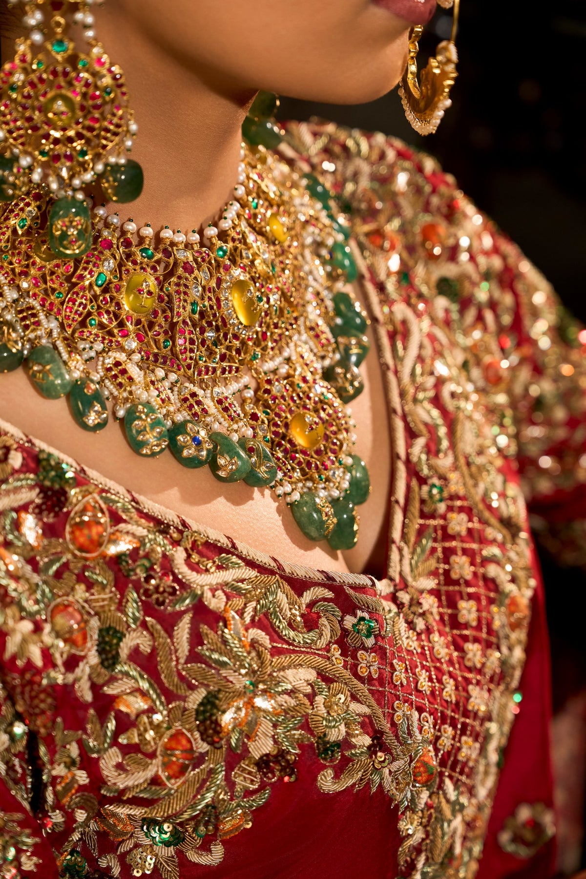 Jhelum - Red Gharara with Trail Joda