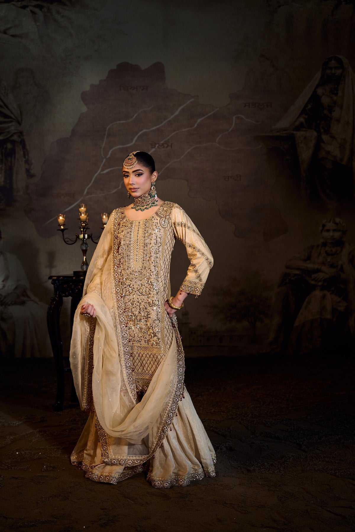 Satluj - Gold Ivory Gharara