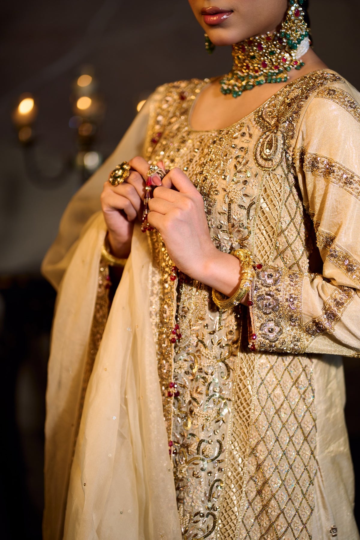 Satluj - Gold Ivory Gharara