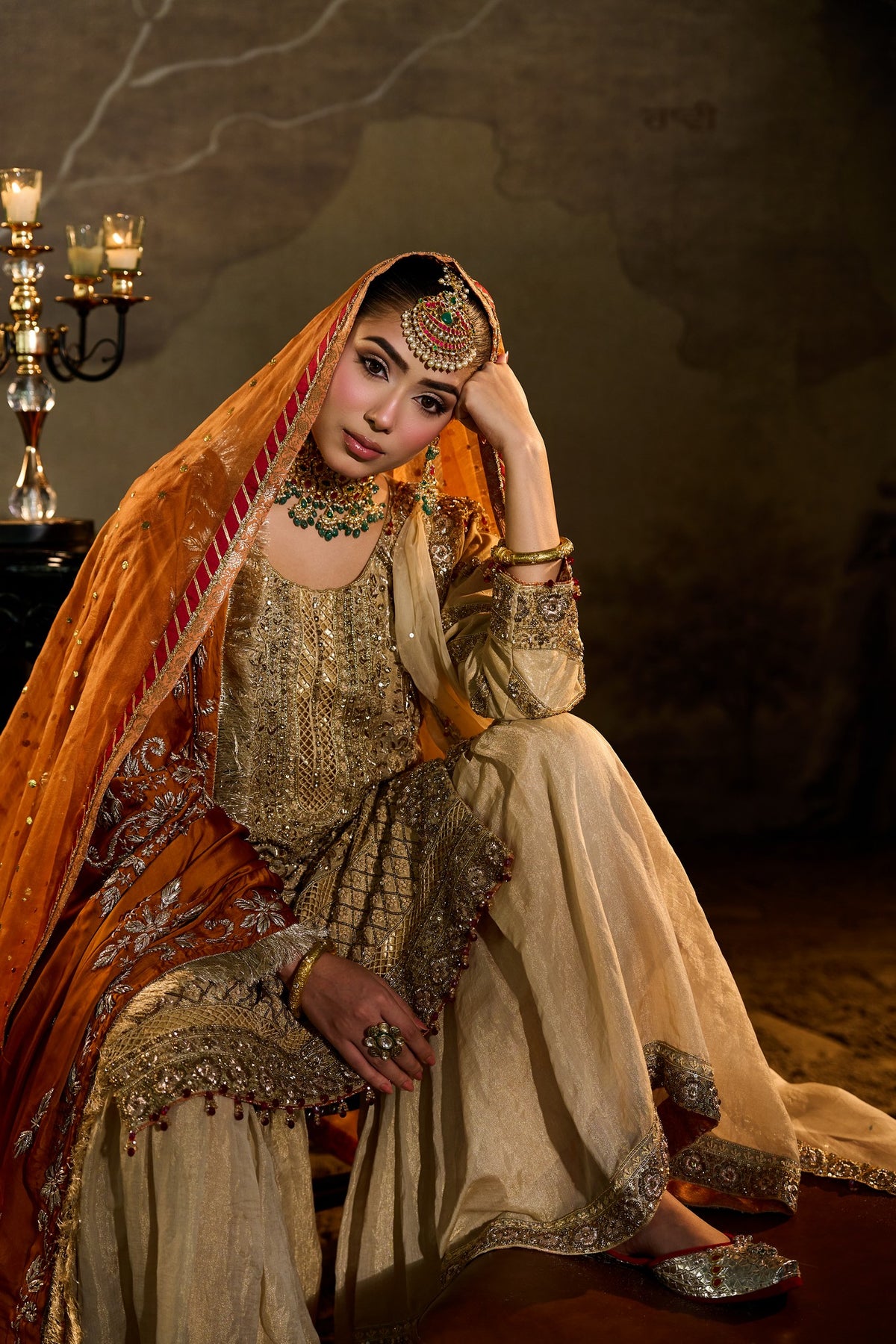 Satluj - Gold Ivory Gharara