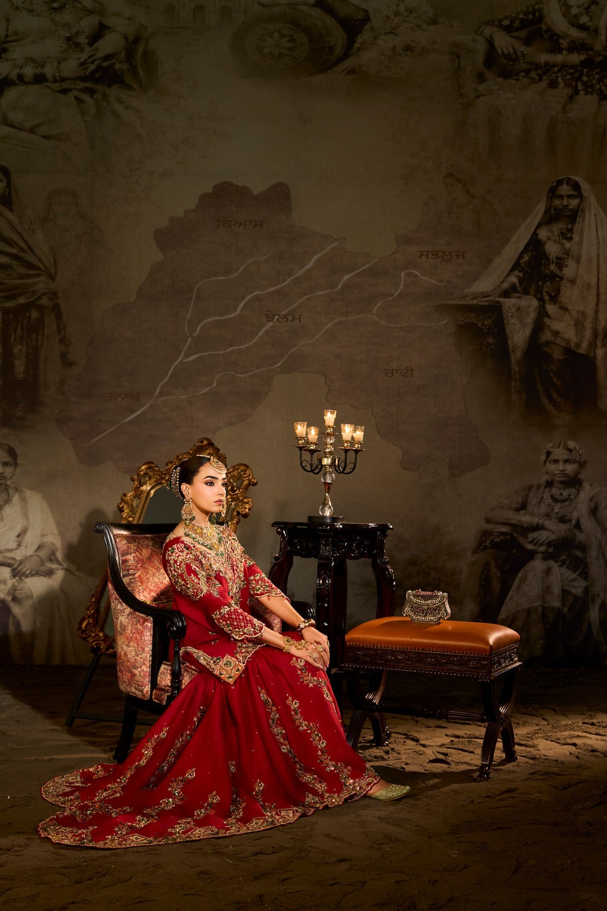 Jhelum - Red Gharara with Trail Joda